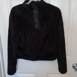 Girl’s/Women’s Warm Black Short Fleece Jacket, Button Up, Small